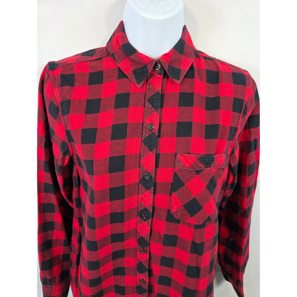 Eddie Bauer Women's XS Red Black Buffalo Plaid Flannel Shirt Long Sleeve /B60 - Picture 3 of 7